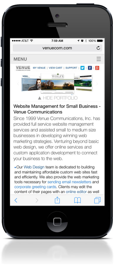 Our web site as seen on an iPhone