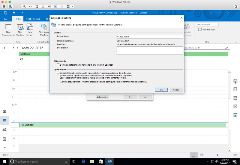 Subscribe to a WebDAV Calendar with Outlook