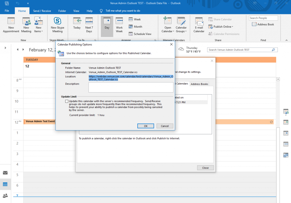 Subscribe to a WebDAV Calendar with Outlook