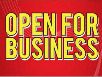 Open For Business Coroplast Yard Sign - 18" x 24" (KWOFB)