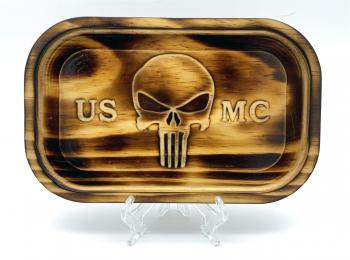USMC Skull Logo Engraved Desk Valet Tray - 6" x 9.5"